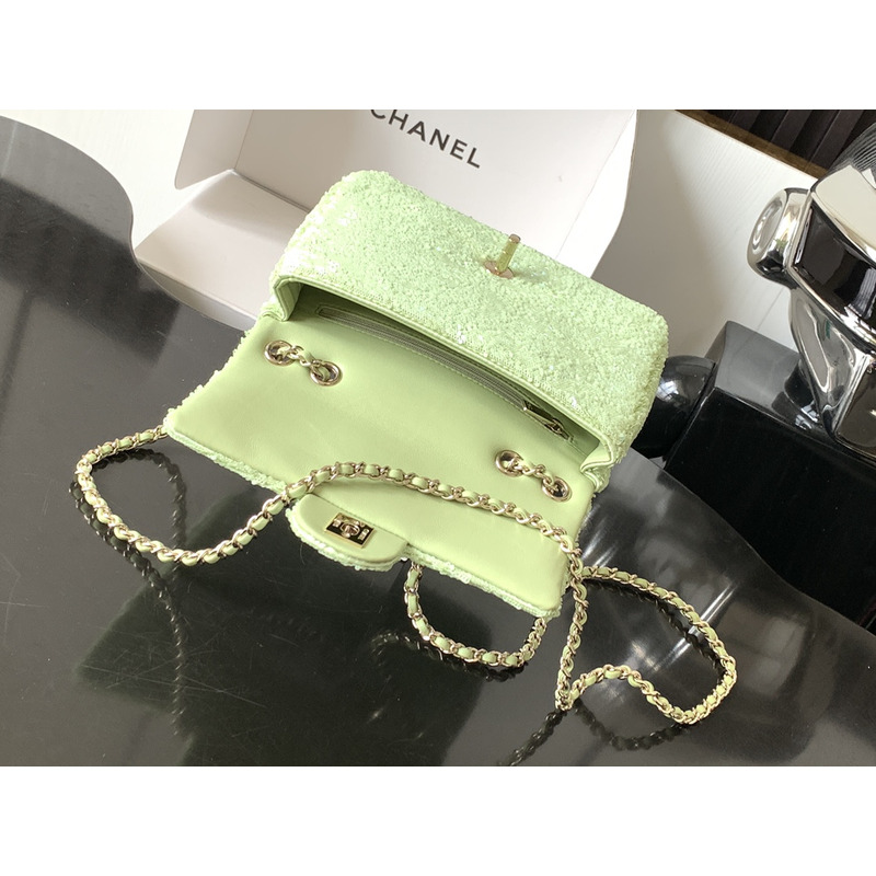 Ch*el mini sequins flap bag green