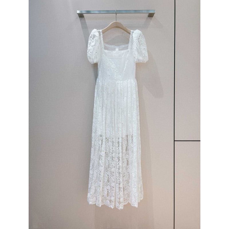 D*or floral lace tulle maxi dress white