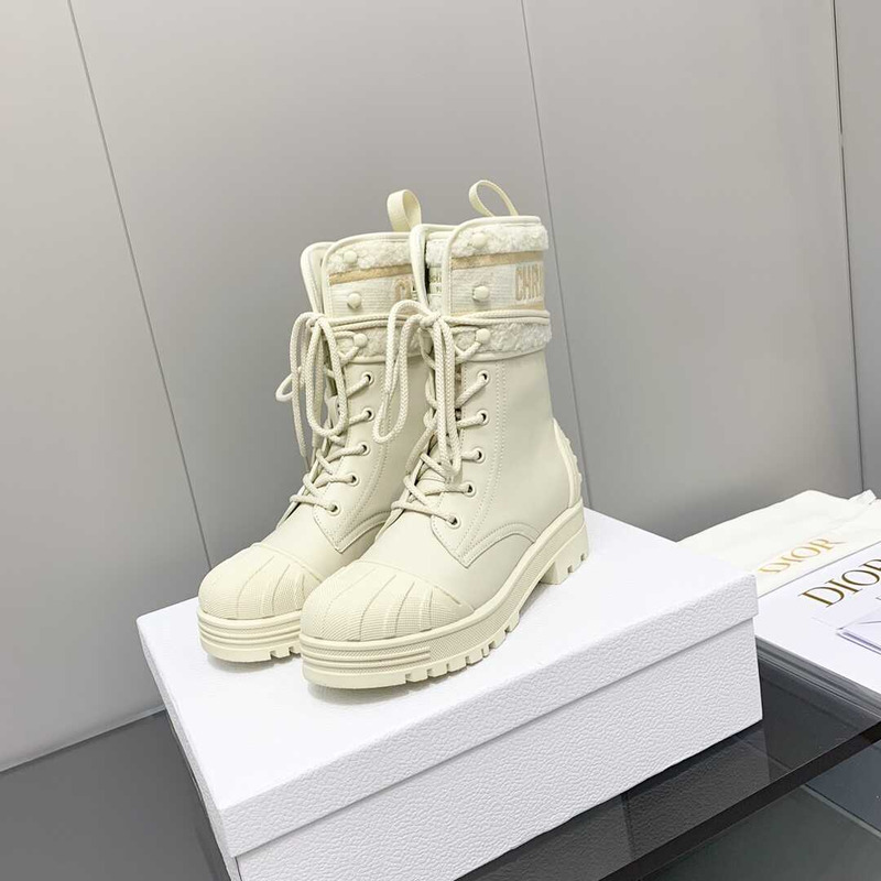 D*or d-major ankle boots white leather and sheepskin