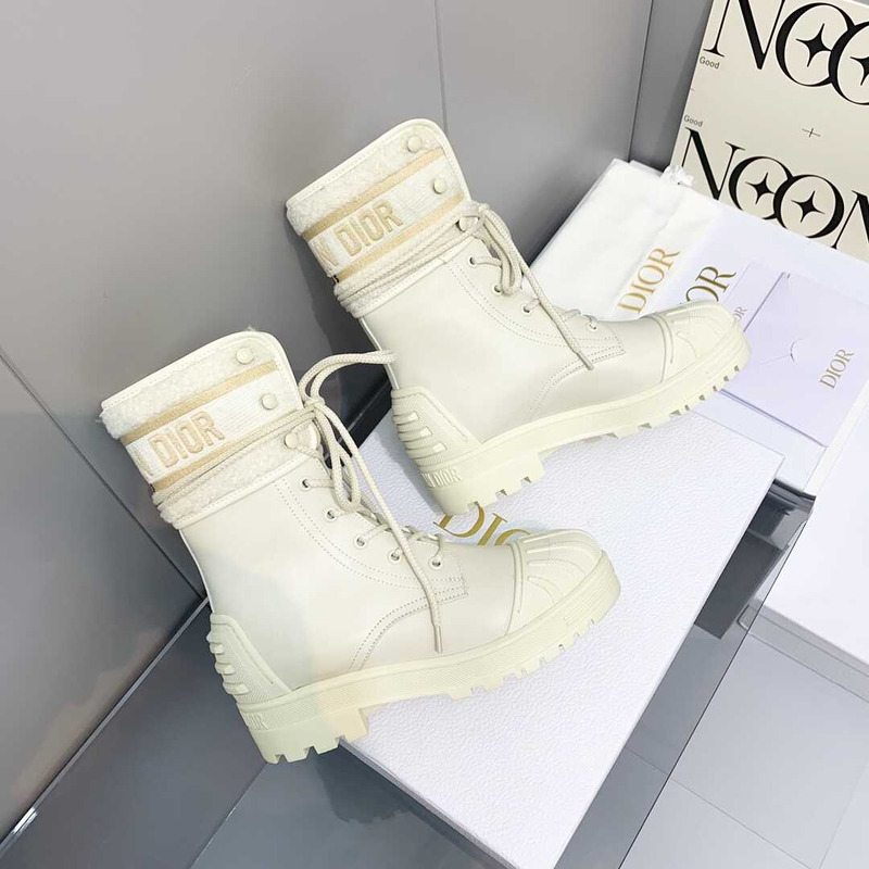 D*or d-major ankle boots white leather and sheepskin