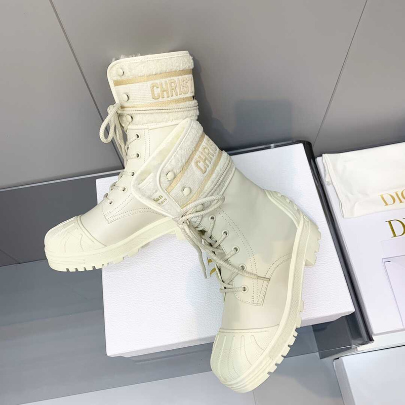 D*or d-major ankle boots white leather and sheepskin