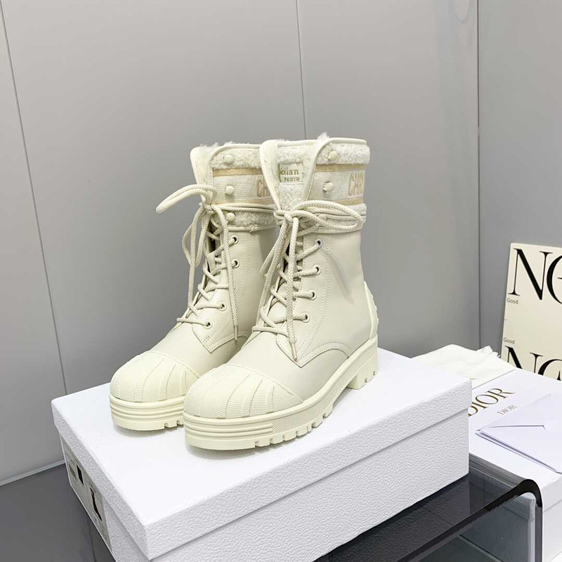 D*or d-major ankle boots white leather and sheepskin