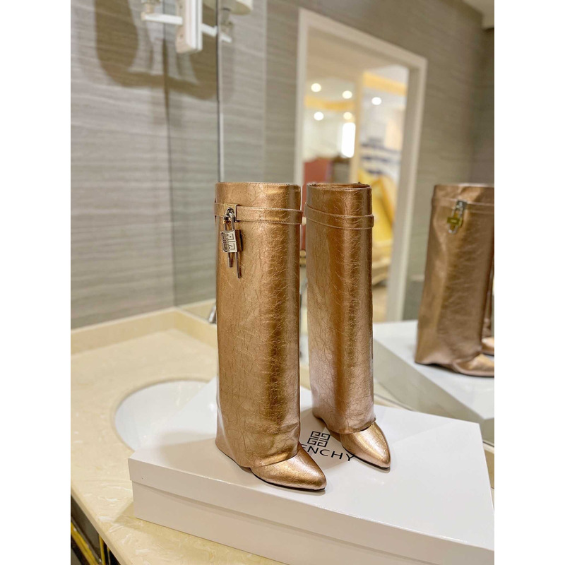 Givenchy Shark Lock Embellished Long Boots Gold