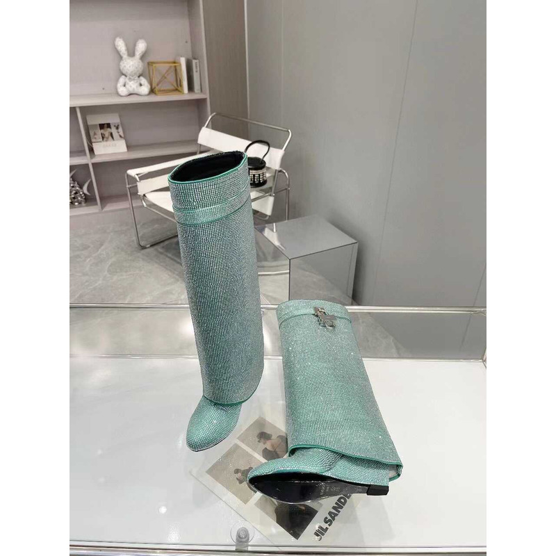 Givenchy Shark Lock Embellished Long Boots Light Green