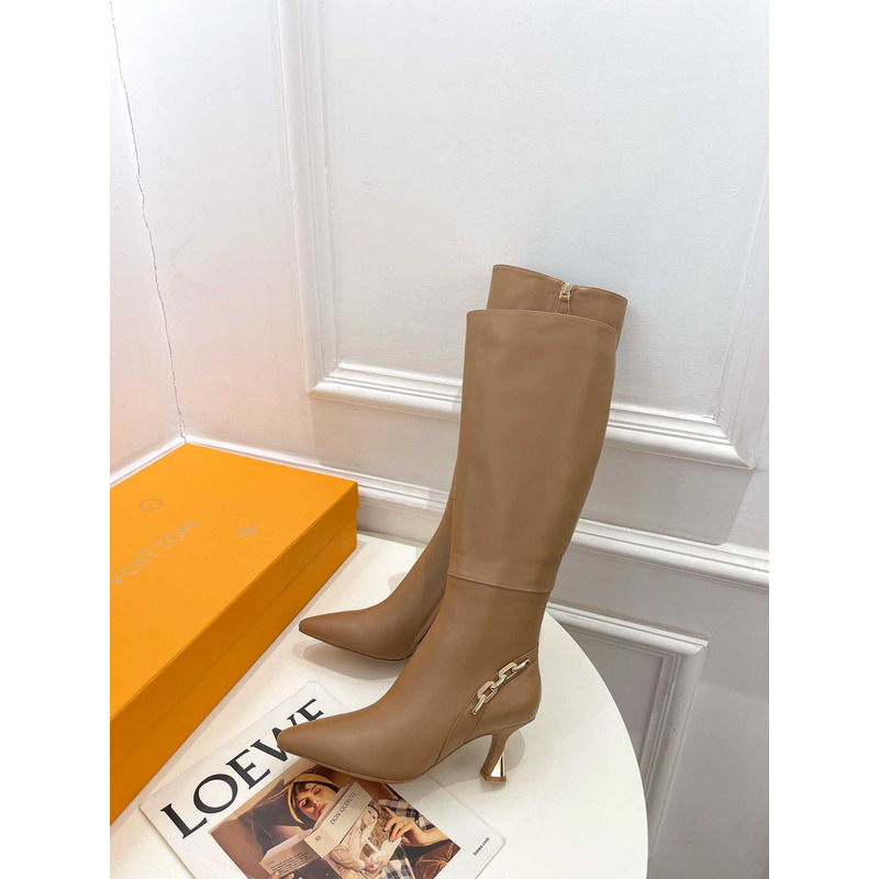 l**is V*t*n ankle boot heels with chain logo brown