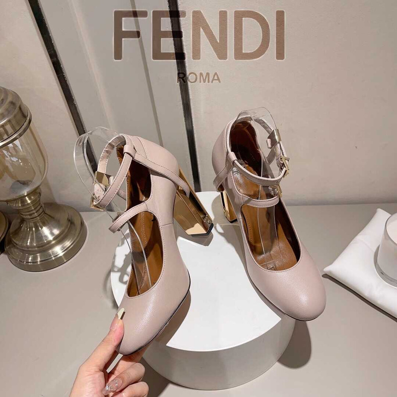 F**di delfina dove gray leather high heel court shoes pink