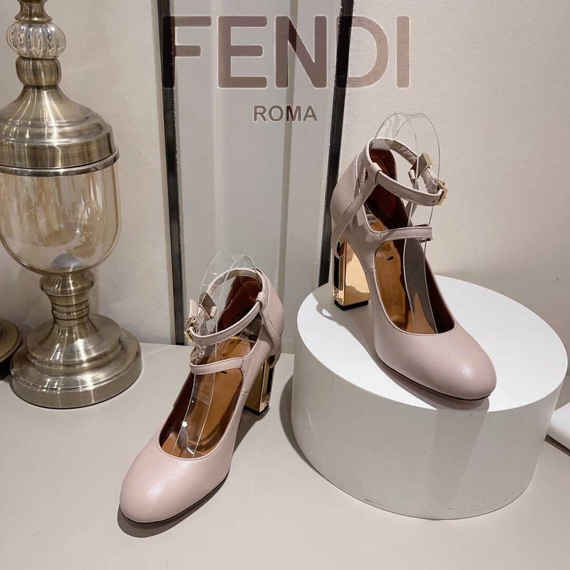 F**di delfina dove gray leather high heel court shoes pink