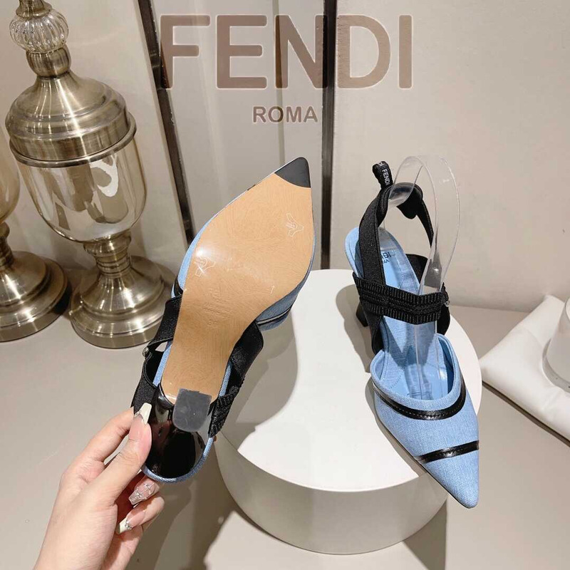 F**di colibrì embroidered high heel slingbacks black and blue