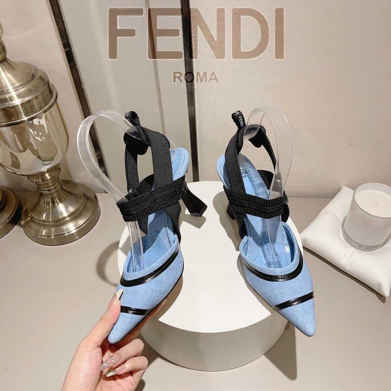 F**di colibrì embroidered high heel slingbacks black and blue