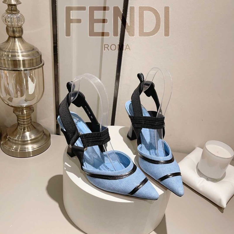 F**di colibrì embroidered high heel slingbacks black and blue