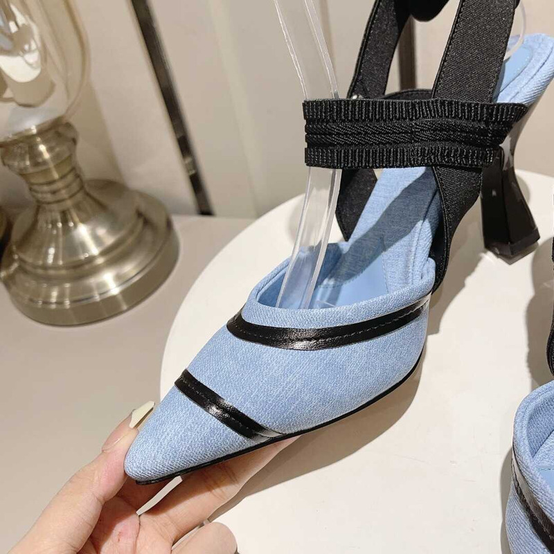 F**di colibrì embroidered high heel slingbacks black and blue