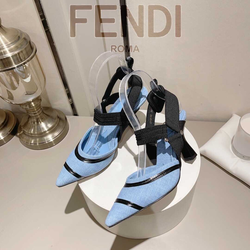 F**di colibrì embroidered high heel slingbacks black and blue