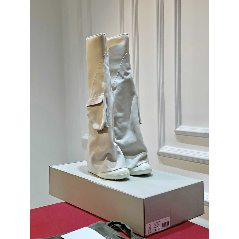 Rick Owens Drkshdw Cargo Fetish Knee-High Boots White