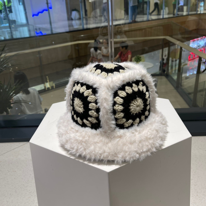 Ch*el knitted fur bucket cap white