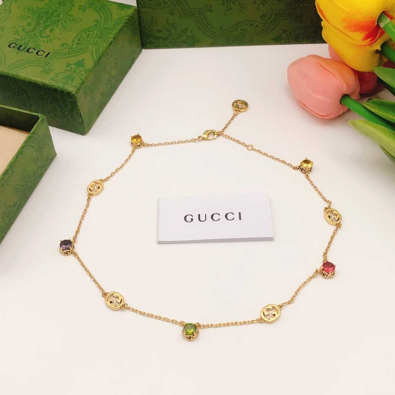 G*u*i interlocking g multicolored enamel necklace gold