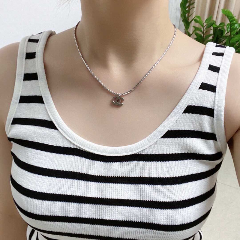 Ch*el cc pendant necklace silver