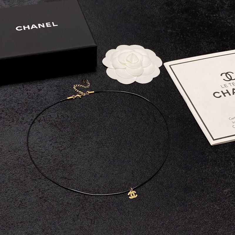 Ch*el black string necklace black