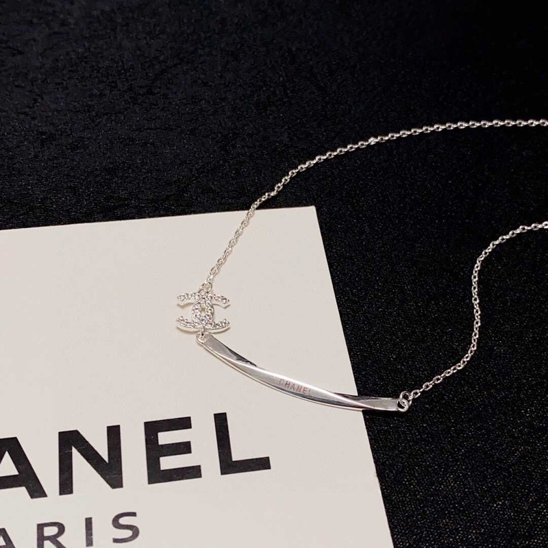 Ch*el silver logo necklace