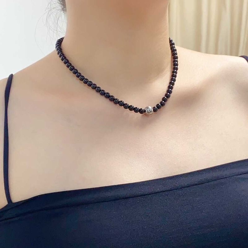 Ch*el beaded necklace black