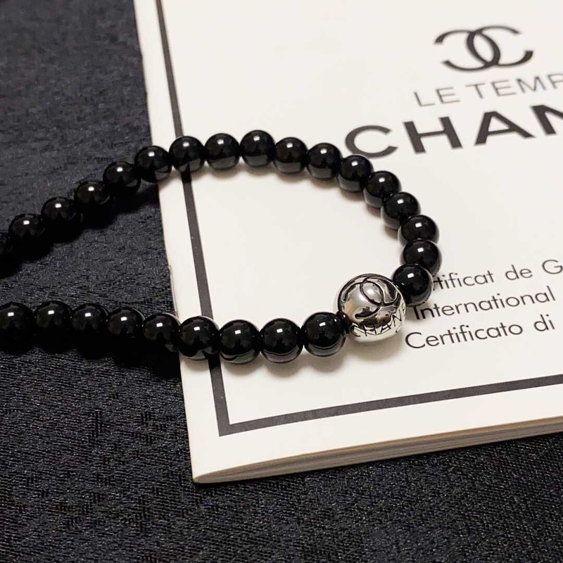 Ch*el beaded necklace black