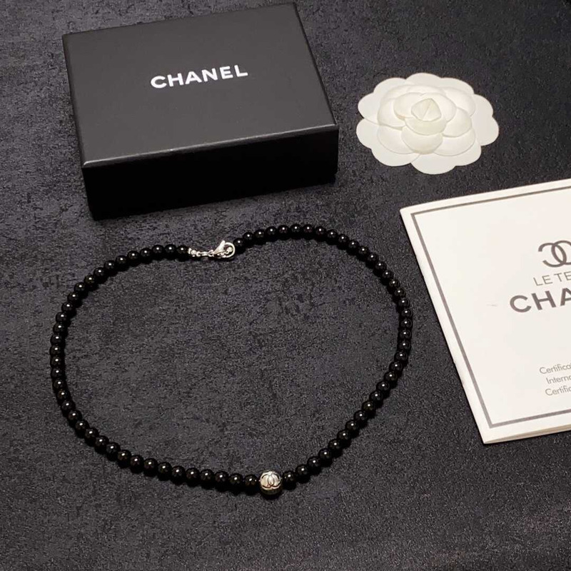 Ch*el beaded necklace black