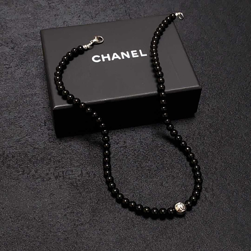 Ch*el beaded necklace black