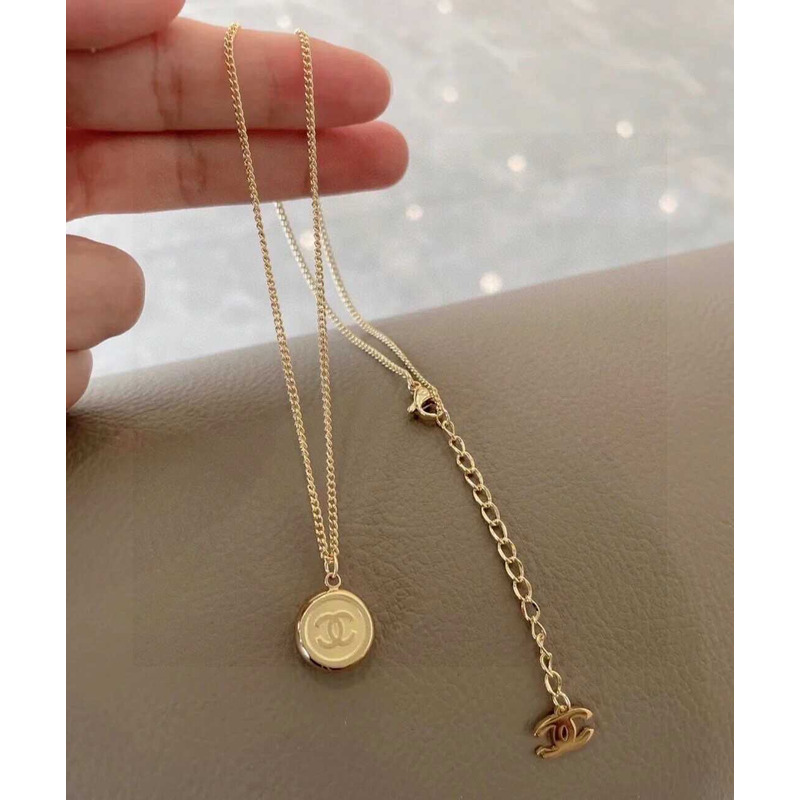 Ch*el logo gold coin necklace