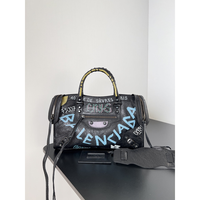 Ba*len*cia*ga agneau graffiti classic hardware s city handbag black