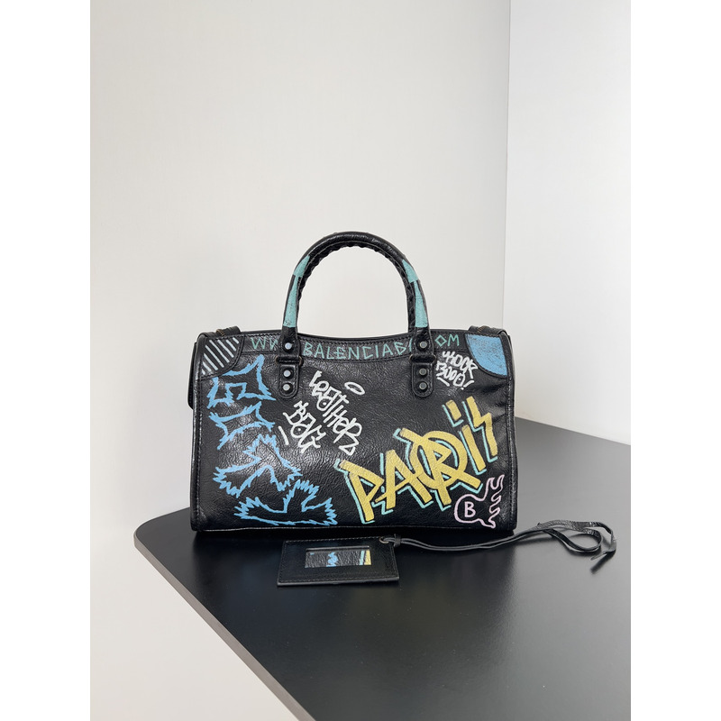 Ba*len*cia*ga agneau graffiti classic hardware s city handbag black