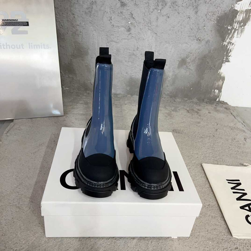 Ganni Cleated Mid Chelsea Boots Blue And Black