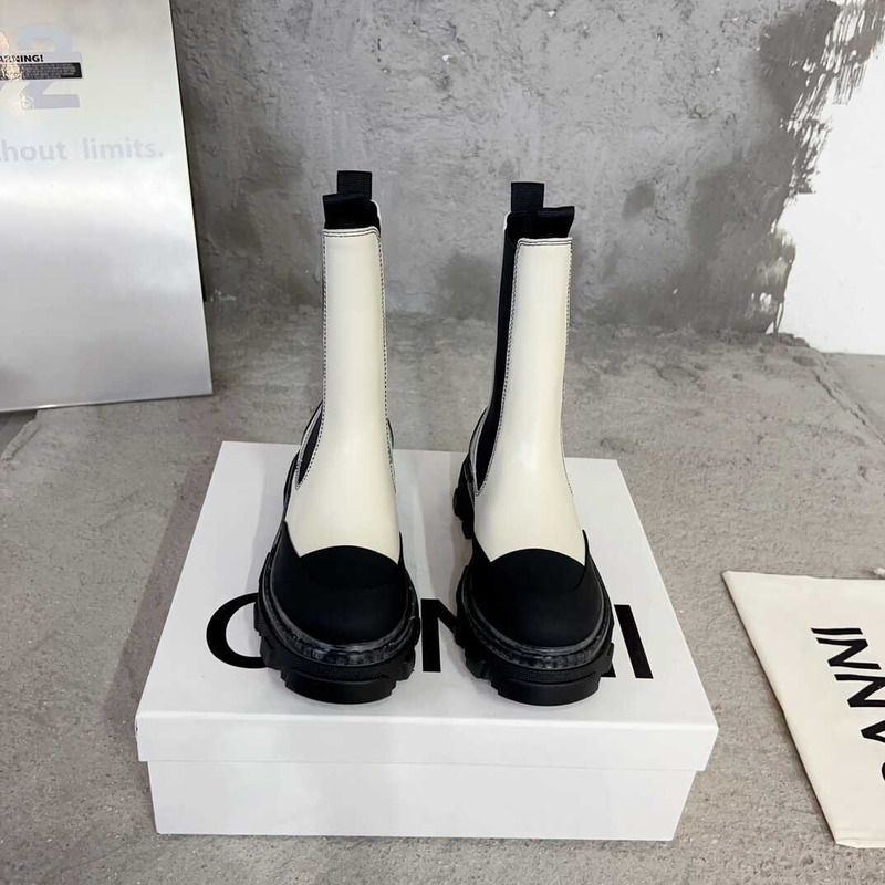 Ganni Cleated Mid Chelsea Boots White And Black