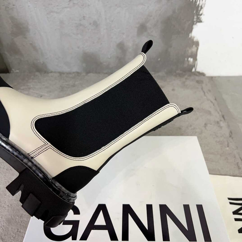 Ganni Cleated Mid Chelsea Boots White And Black