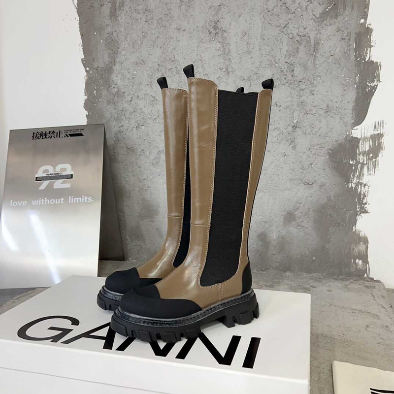 Ganni Cleated High Chelsea Boots Black And Brown