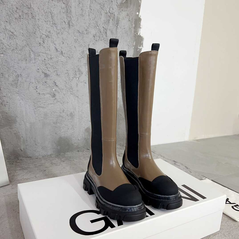 Ganni Cleated High Chelsea Boots Black And Brown