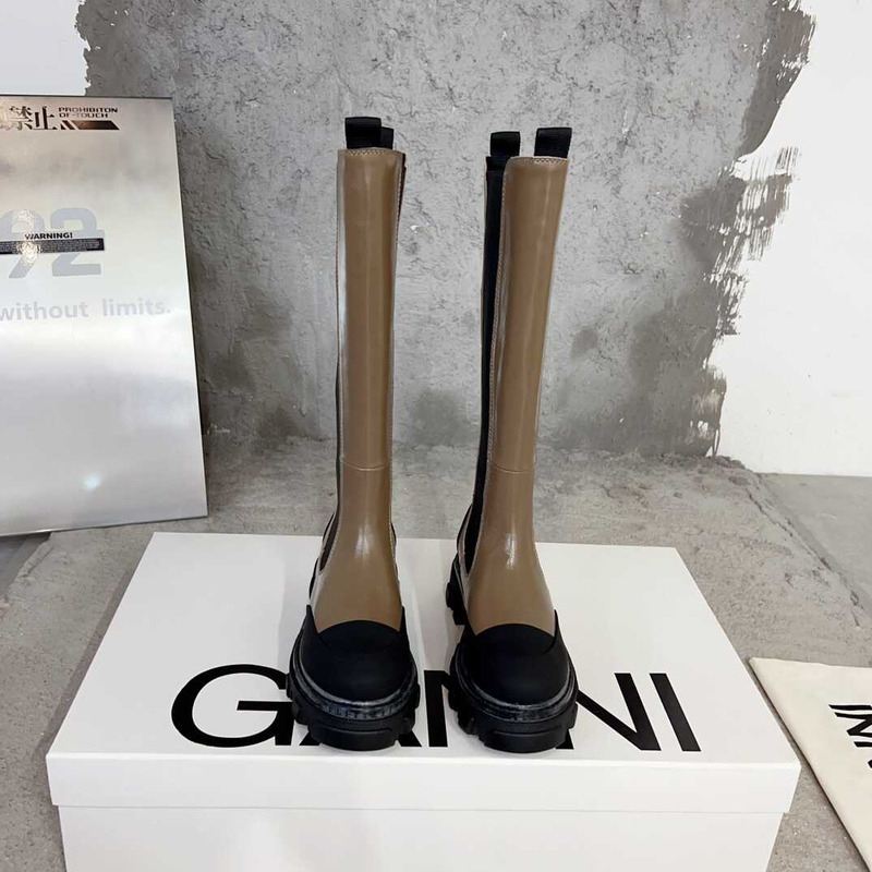 Ganni Cleated High Chelsea Boots Black And Brown