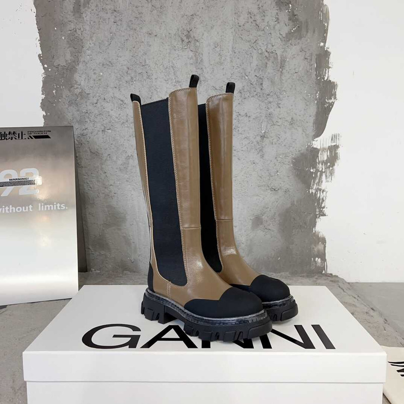 Ganni Cleated High Chelsea Boots Black And Brown