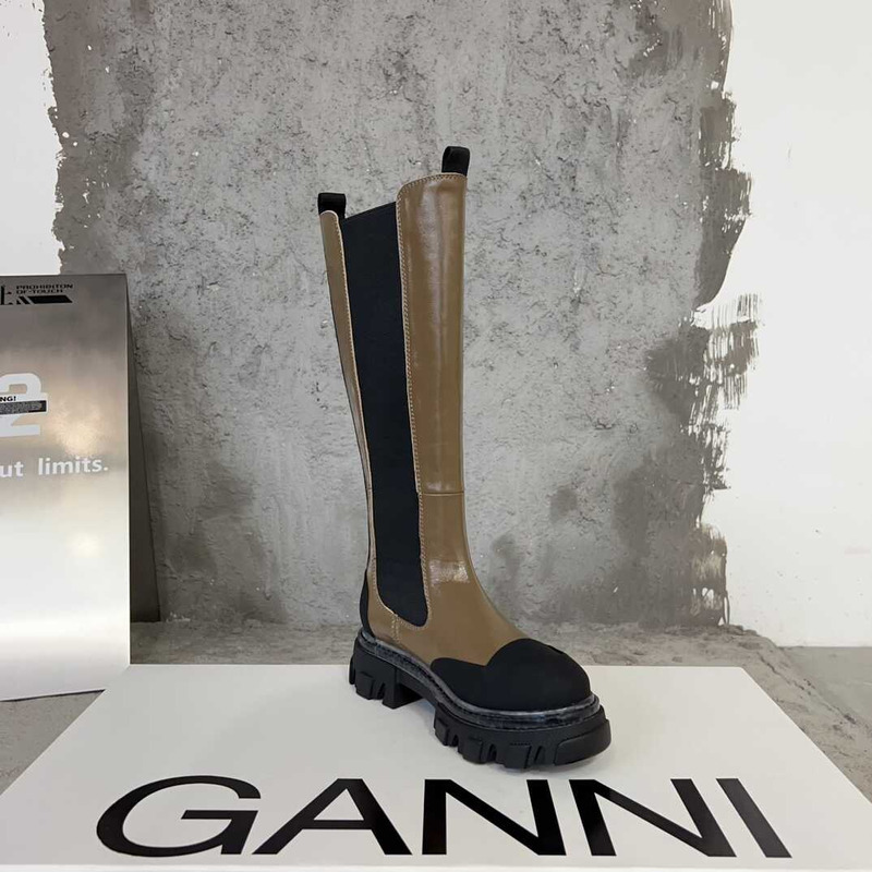 Ganni Cleated High Chelsea Boots Black And Brown