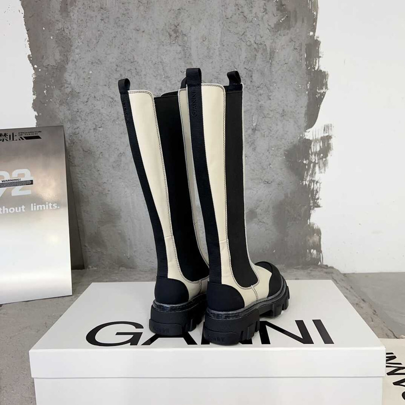 Ganni Cleated High Chelsea Boots Black And White