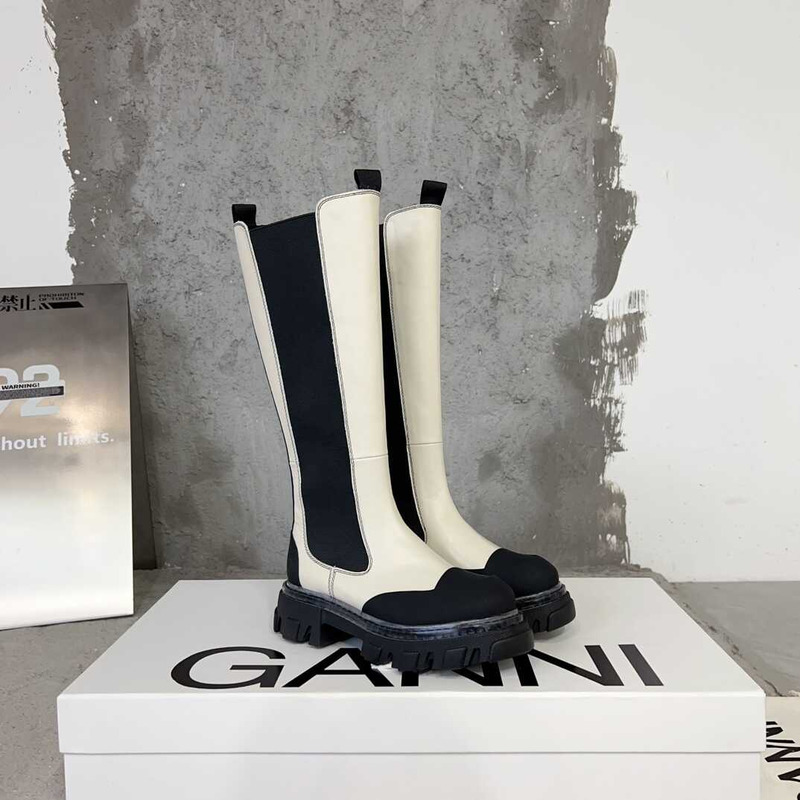 Ganni Cleated High Chelsea Boots Black And White