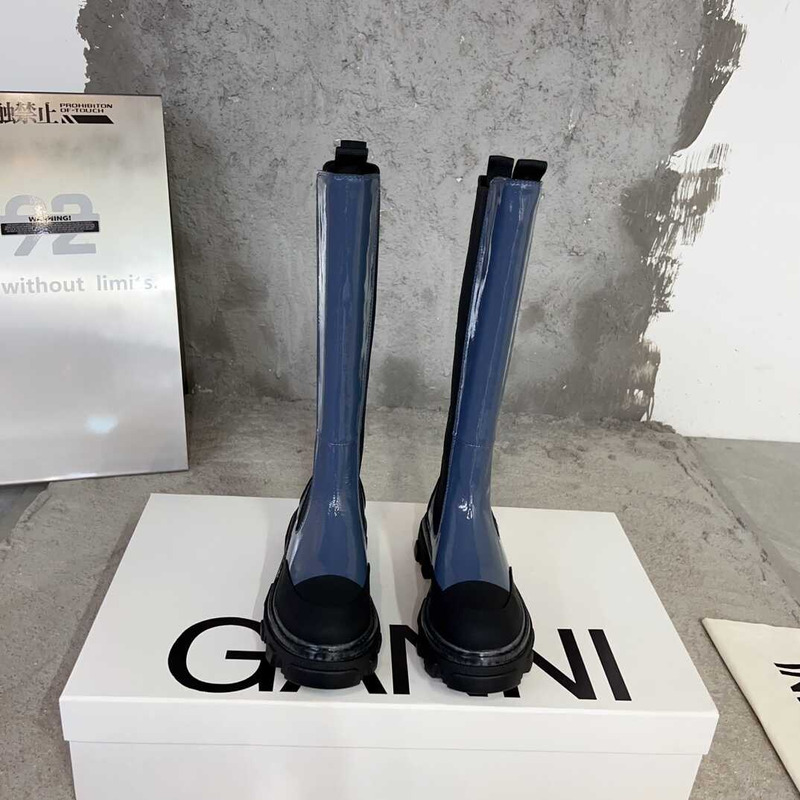 Ganni Cleated High Chelsea Boots Black And Blue