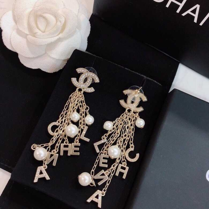 Ch*el  pre-owned cc beaded pendant earrings