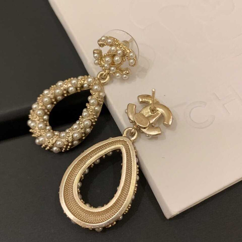 Ch*el water drop pearl earrings gold