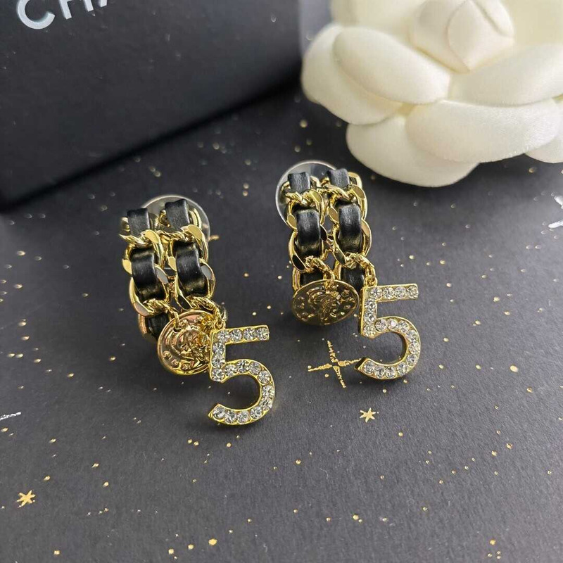 Ch*el leather no.5 earrings