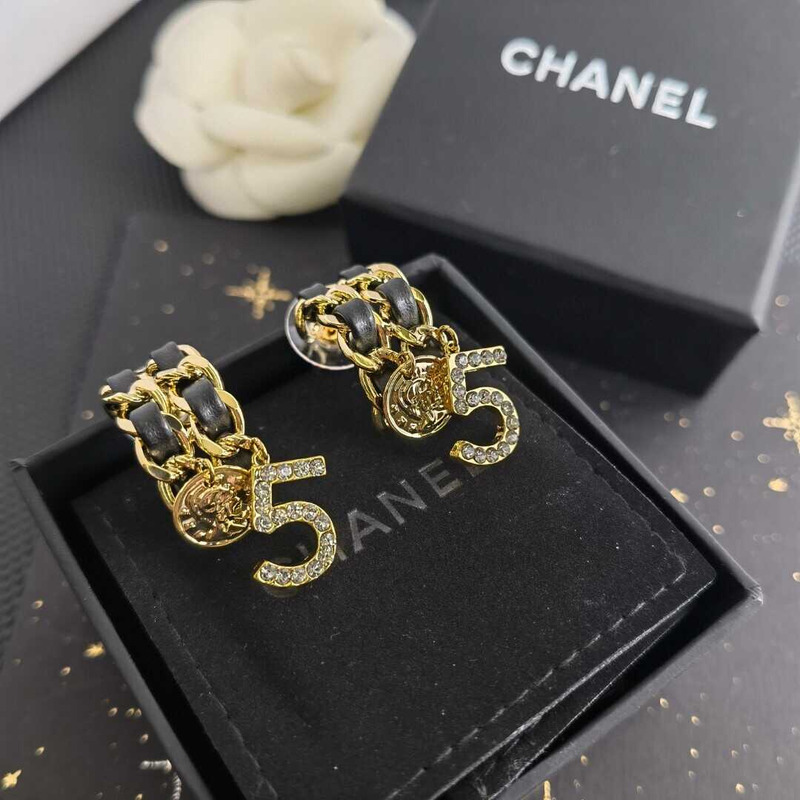 Ch*el leather no.5 earrings