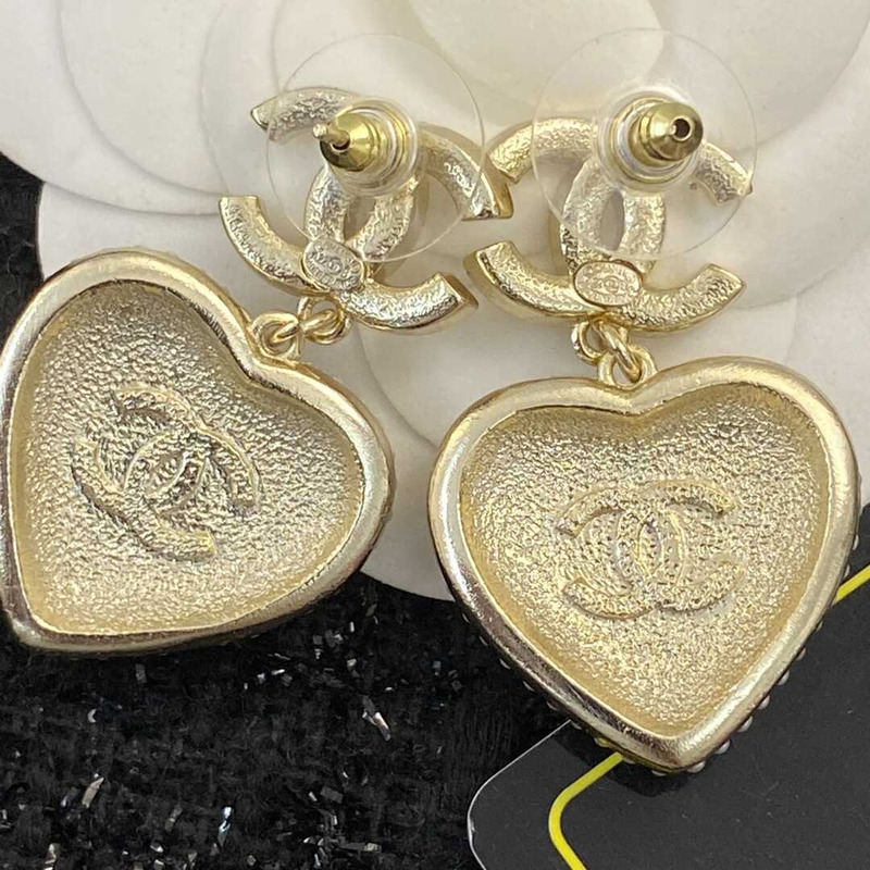 Ch*el cc heart gold tone and crystal earrings