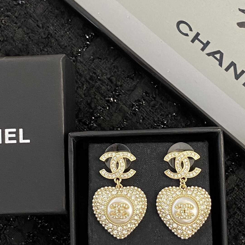 Ch*el cc heart gold tone and crystal earrings