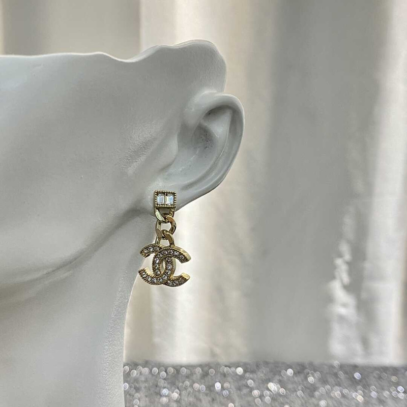 Ch*el gold cc logo pendant earrings