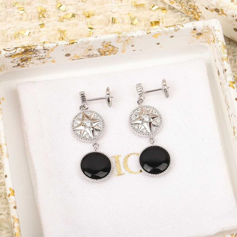 D*or rose des vents earrings 18k white gold, diamond and onyx accents