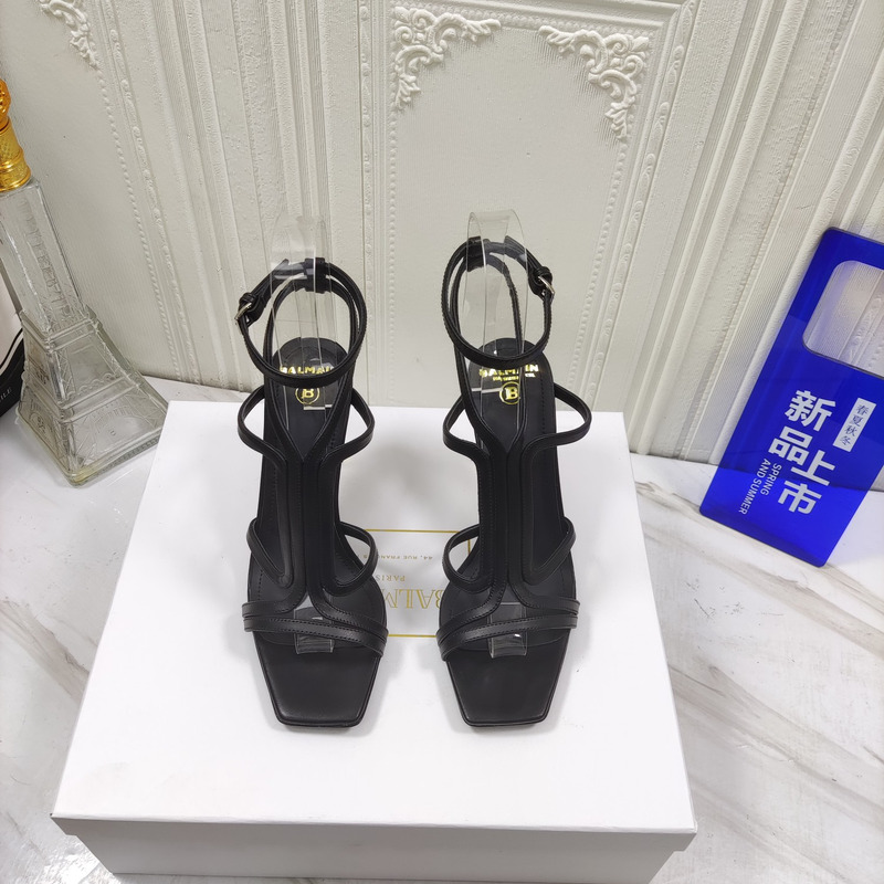 Balmain Ankle Strap High Heel Sandals Black