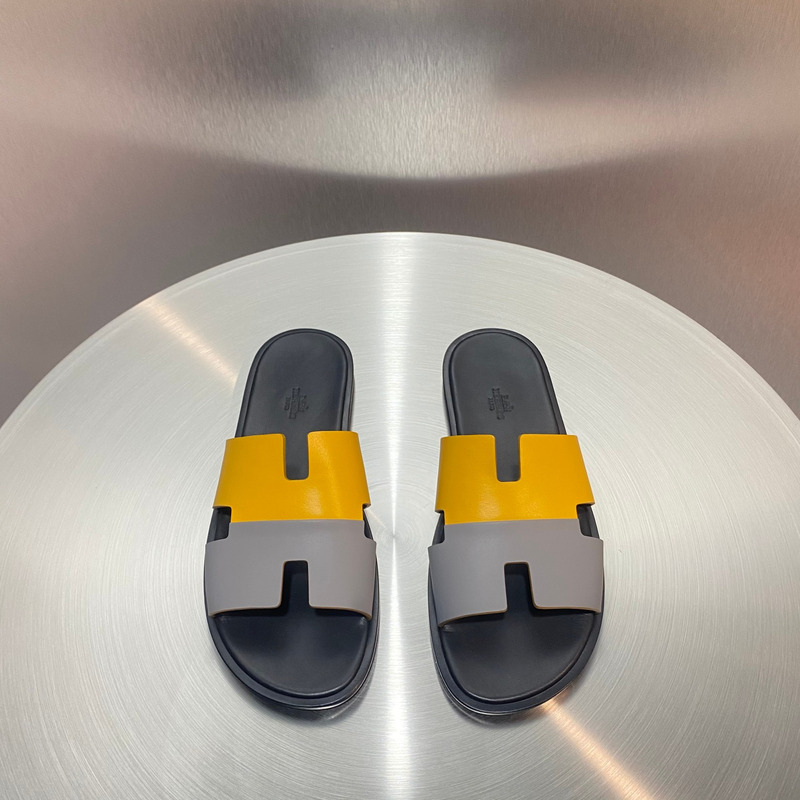 H**mes yellow grey  leather street style sandals